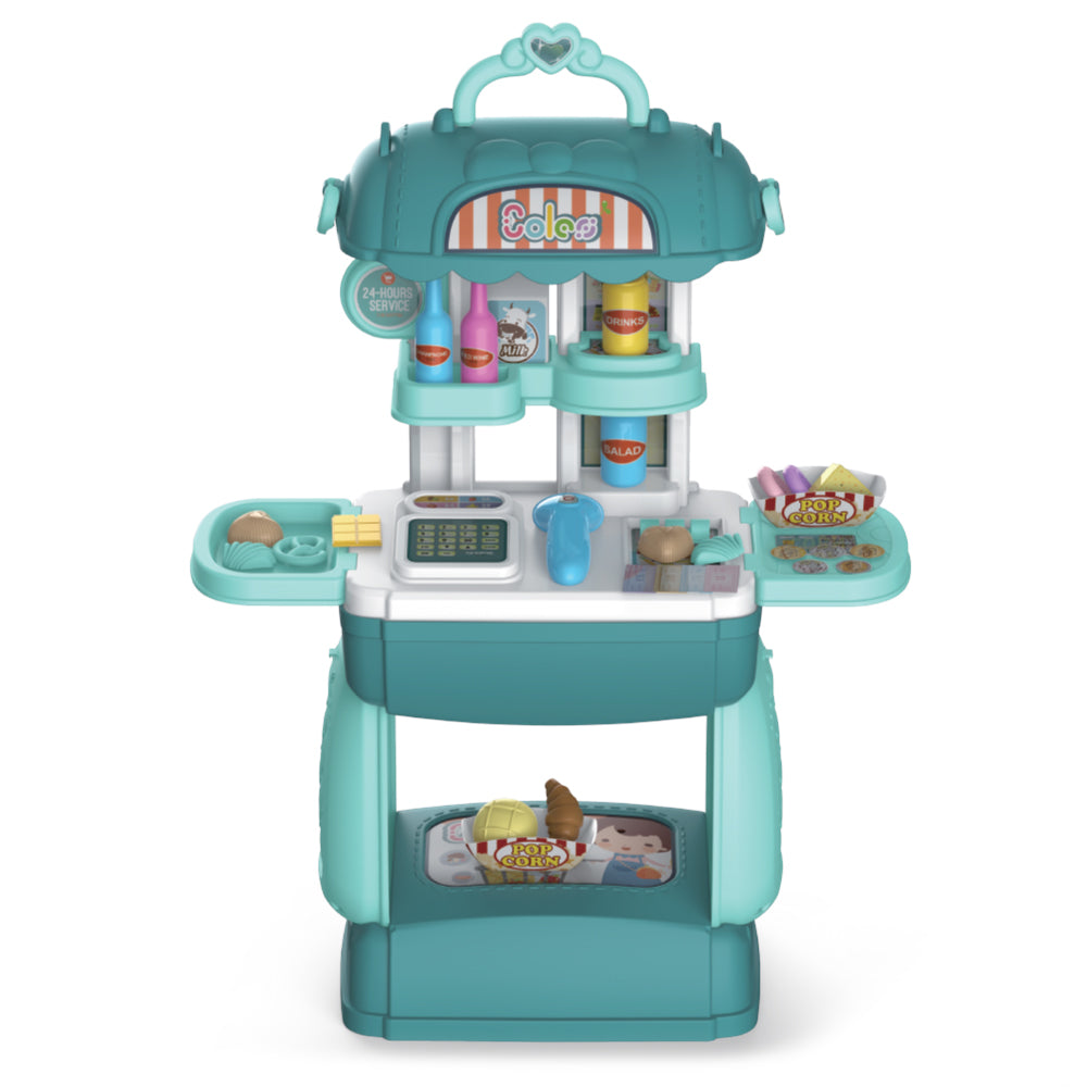 LITTLE STORY Role Play Shopkeeper/Supermarket Toy Set Satchel (35 Pcs) - Green, 3 - In - 1 Mode