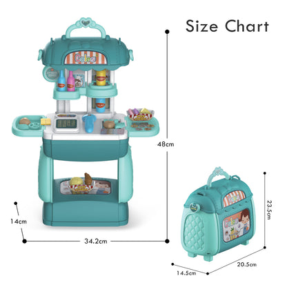 LITTLE STORY Role Play Shopkeeper/Supermarket Toy Set Satchel (35 Pcs) - Green, 3 - In - 1 Mode