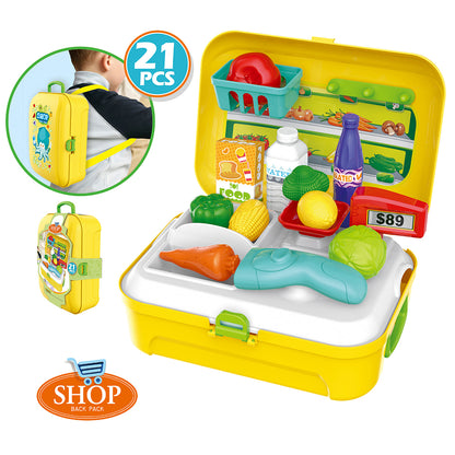 LITTLE STORY Role Play Shopkeeper/Supermarket Set Box Backpack (21 Pcs) - Yellow