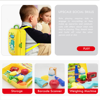 LITTLE STORY Role Play Shopkeeper/Supermarket Set Box Backpack (21 Pcs) - Yellow
