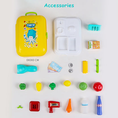 LITTLE STORY Role Play Shopkeeper/Supermarket Set Box Backpack (21 Pcs) - Yellow