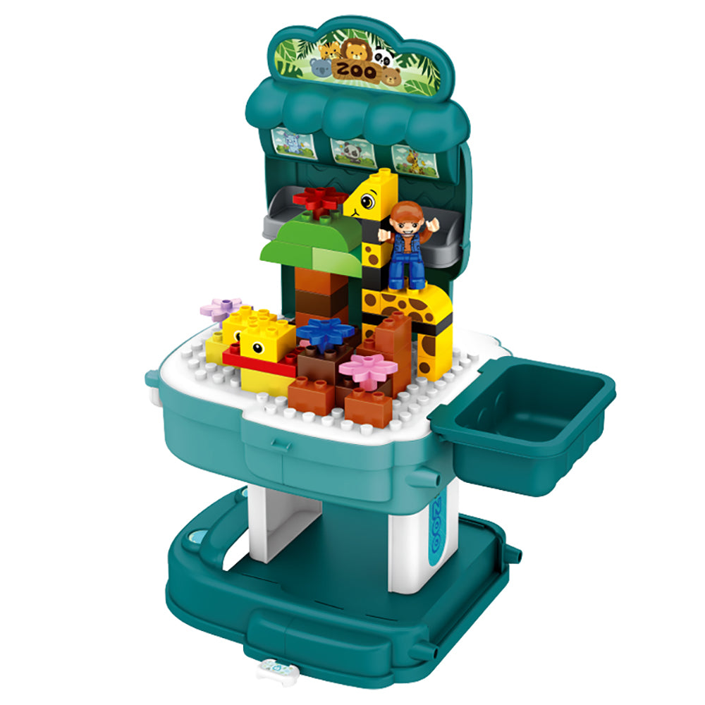 LITTLE STORY Role Play Zoological Park With Block Toy Set School Bag (200 Pcs) - Green, 2 - In - 1 Mode