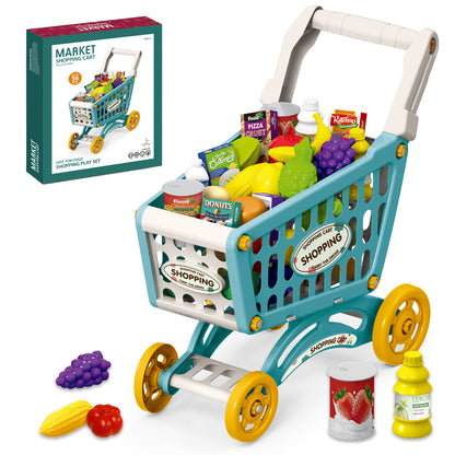 LITTLE STORY Role Play Market Shopping Cart Toy Set (56 Pcs) - Green