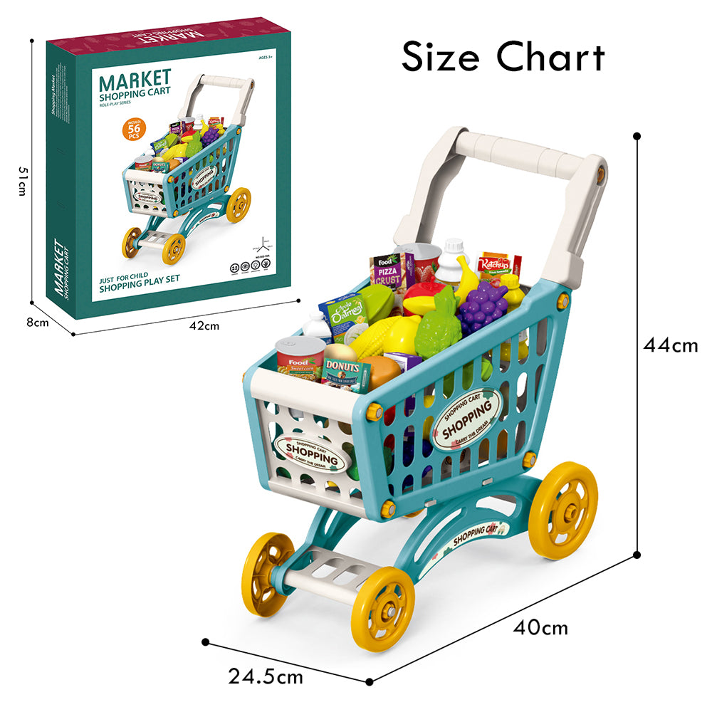 LITTLE STORY Role Play Market Shopping Cart Toy Set (56 Pcs) - Green