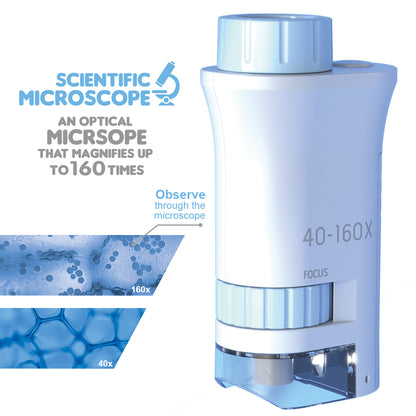 LITTLE STORY Scientific Portable Optical Microscope Toy(40 - 160X Zoom), STEM Series - Blue