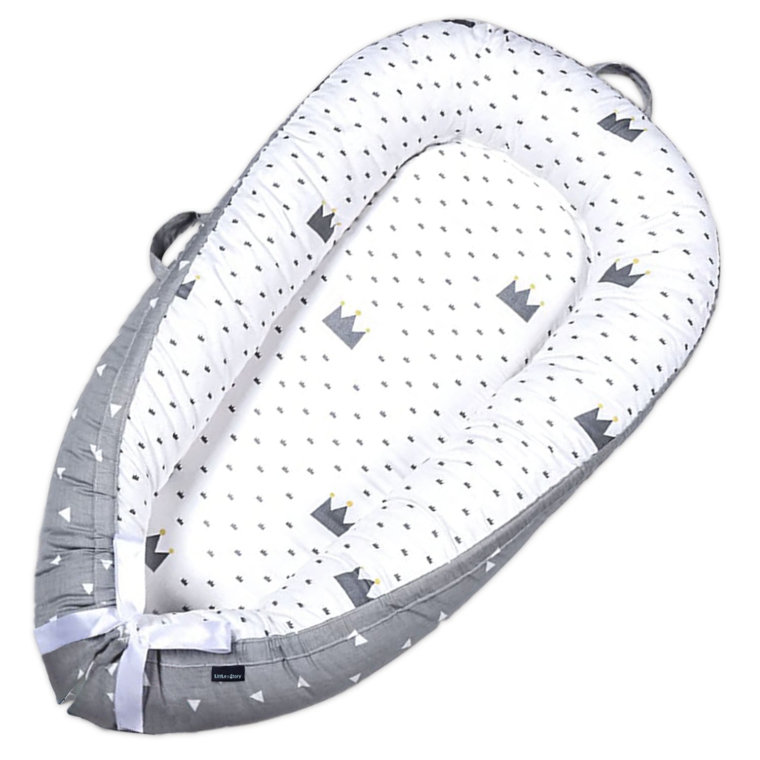 LITTLE STORY Soft Breathable Fiberfill Newborn Lounger Bed - Royal Grey