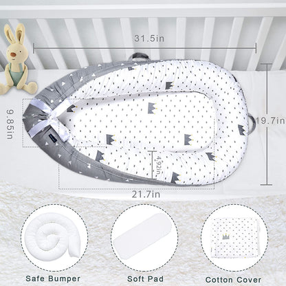 LITTLE STORY Soft Breathable Fiberfill Newborn Lounger Bed - Royal Grey
