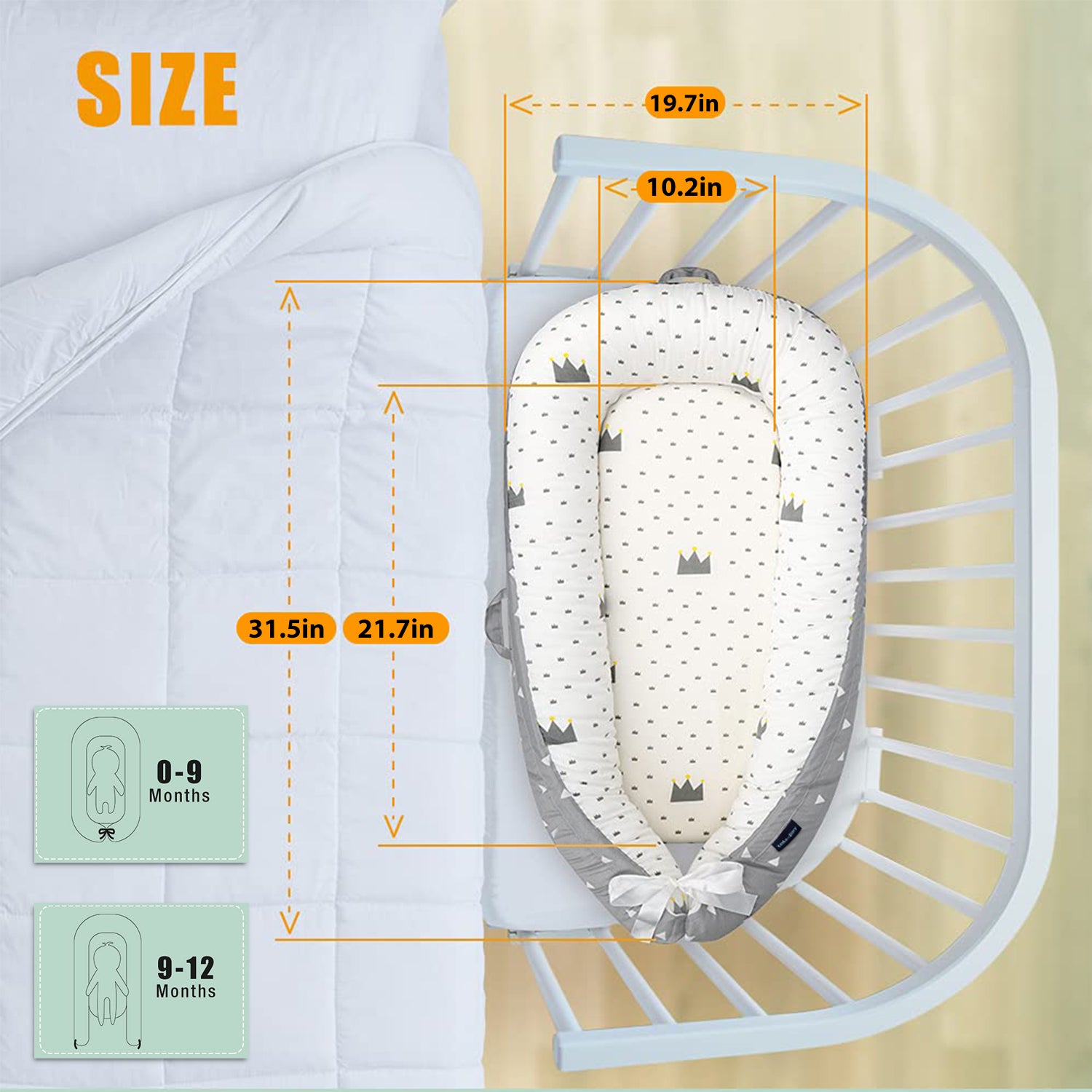 LITTLE STORY Soft Breathable Fiberfill Newborn Lounger Bed - Royal Grey