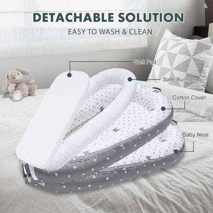 LITTLE STORY Soft Breathable Fiberfill Newborn Lounger Bed - Royal Grey