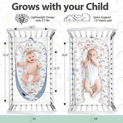 LITTLE STORY Soft Breathable Fiberfill Newborn Lounger Bed - Royal Grey