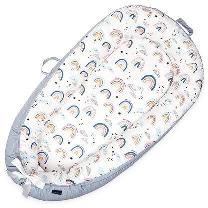 LITTLE STORY Soft Breathable Fiberfill Newborn Lounger Bed - Sunshine Grey