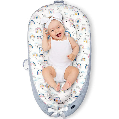 LITTLE STORY Soft Breathable Fiberfill Newborn Lounger Bed - Sunshine Grey