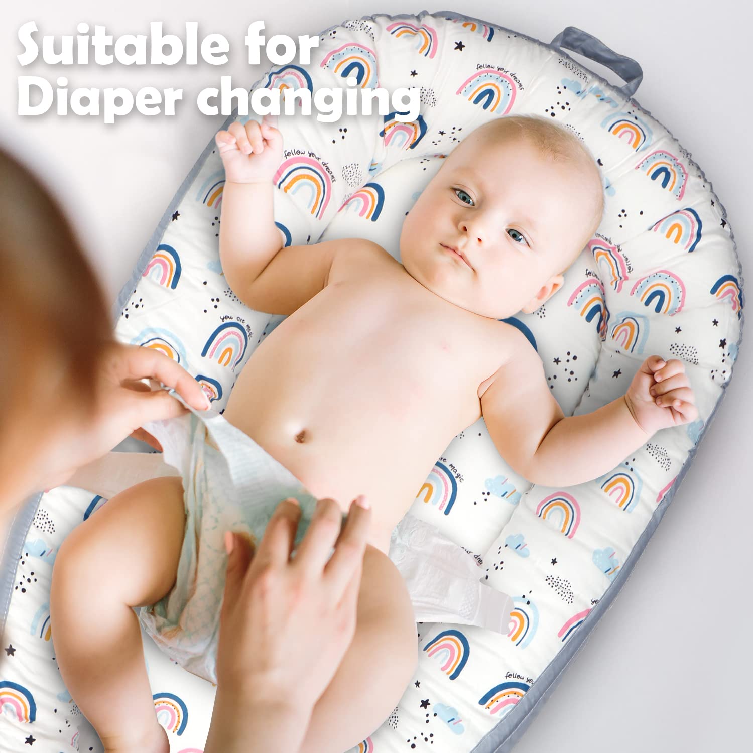 LITTLE STORY Soft Breathable Fiberfill Newborn Lounger Bed - Sunshine Grey