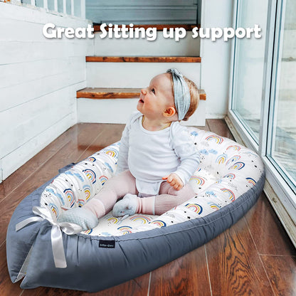 LITTLE STORY Soft Breathable Fiberfill Newborn Lounger Bed - Sunshine Grey