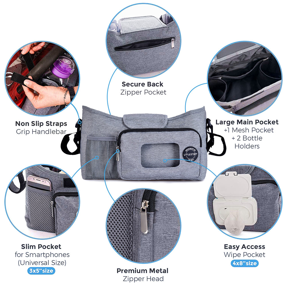 LITTLE STORY Stroller Diaper Organizer Bag - Grey