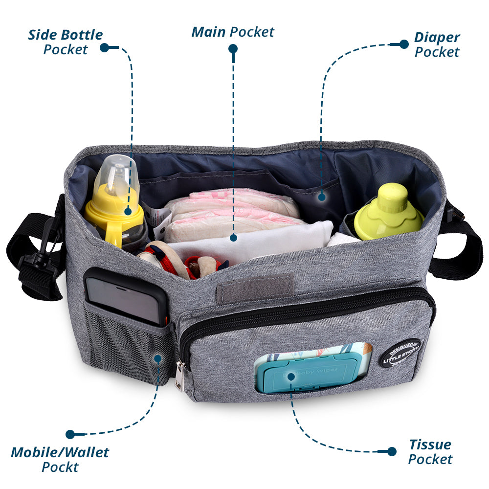 LITTLE STORY Stroller Diaper Organizer Bag - Grey