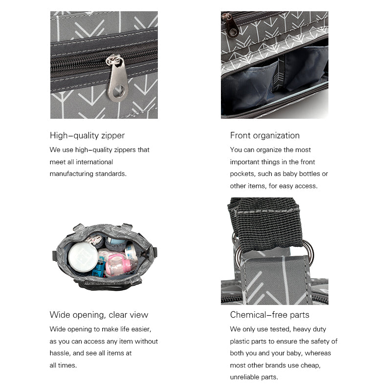 LITTLE STORY diaper bag set of 6 with hooks - Melange Grey