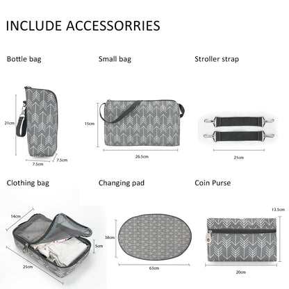 LITTLE STORY diaper bag set of 6 with hooks - Melange Grey