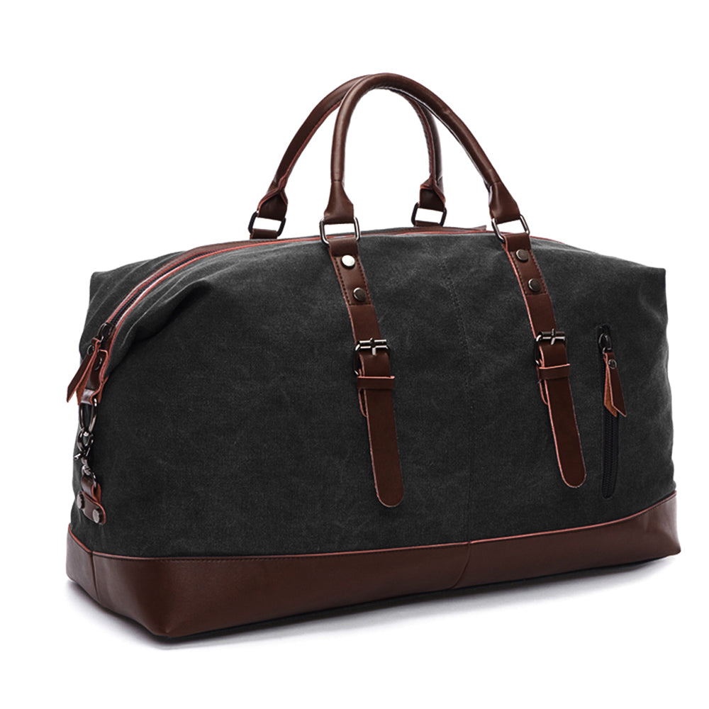 Weekender Leather Duffle Bag - Black