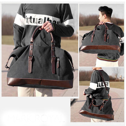 Weekender Leather Duffle Bag - Black