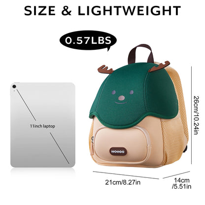 حقيبة مدرسية/حقيبة أنشطة للأطفال بتصميم رنة لطيفة ثلاثية الأبعاد من Nohoo مقاس 10 بوصات - أخضر