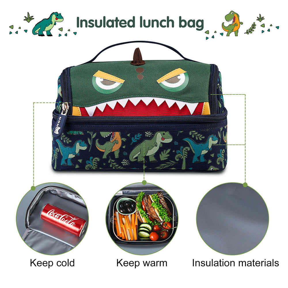 NOHOO Kids Insulated Lunch Bag Dino - Green