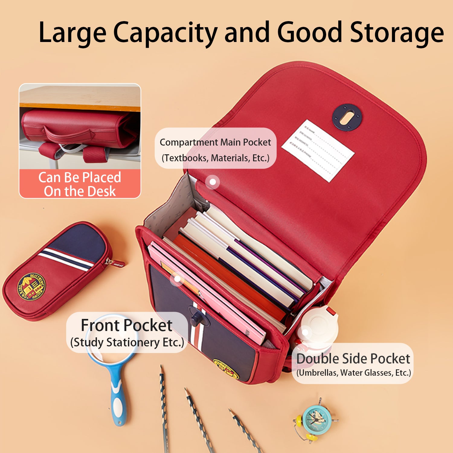 NOHOO Preppy Spine Protection Horizontal School Backpack for 0 - 5 Grade Primary Students - Red