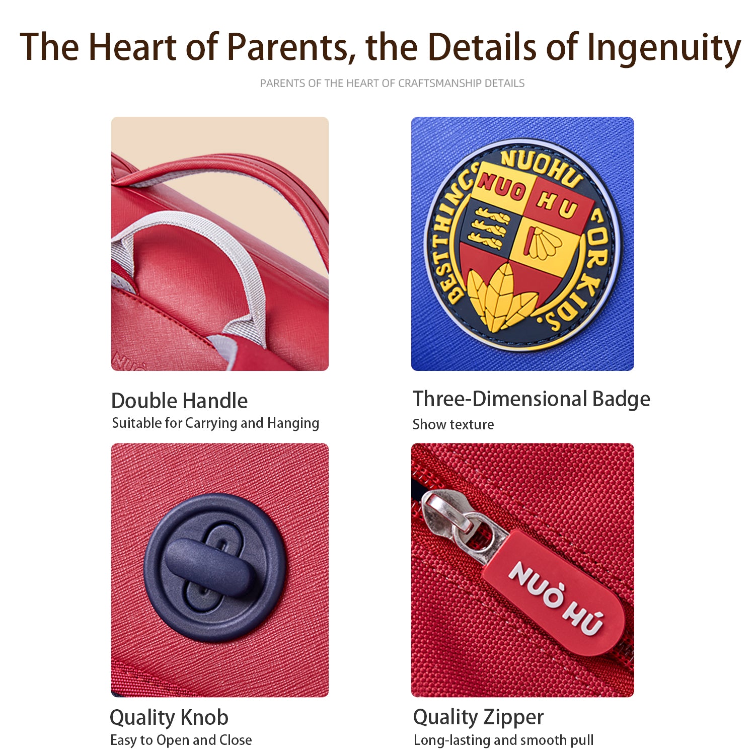 NOHOO Preppy Spine Protection Horizontal School Backpack for 0 - 5 Grade Primary Students - Red