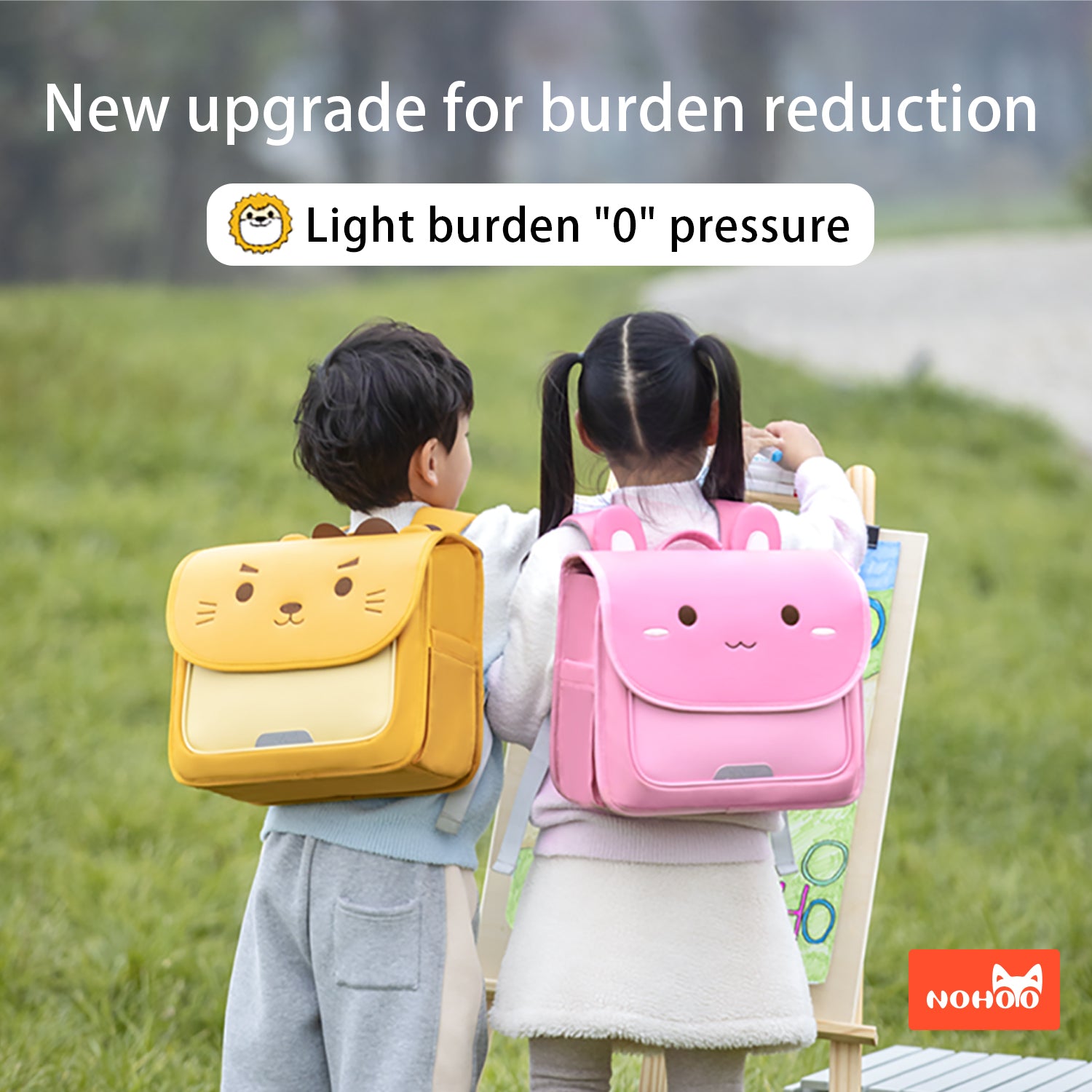 NOHOO Spine Protection Horizontal School Backpack for 0 - 5 Grade Primary Students - Rabbit Pink