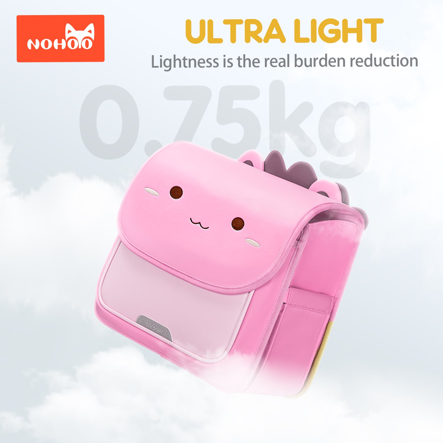 NOHOO Spine Protection Horizontal School Backpack for 0 - 5 Grade Primary Students - Rabbit Pink