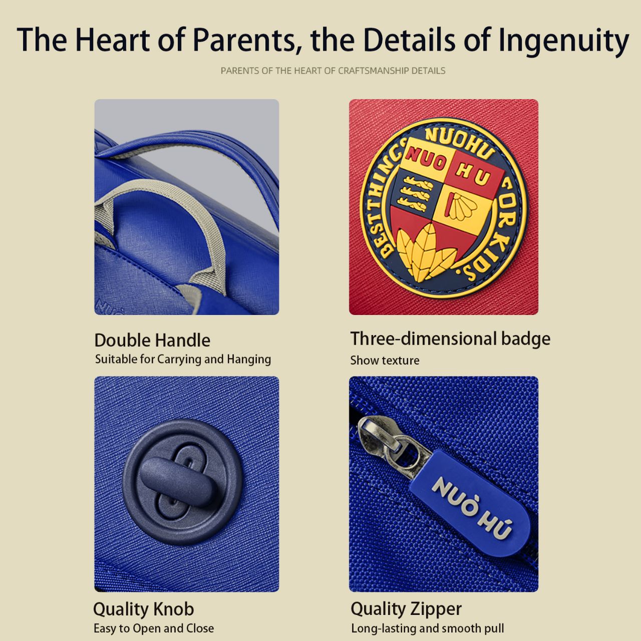 NOHOO Preppy Spine Protection Horizontal School Backpack for 0 - 5 Grade Primary Students - Blue