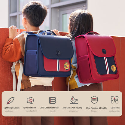 NOHOO Preppy Spine Protection School Backpack for 0 - 5 Grade Primary Students - Red