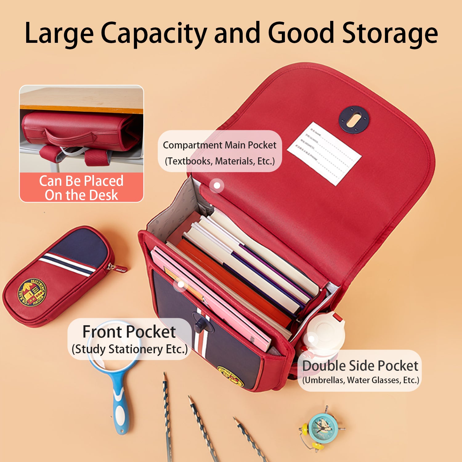 NOHOO Preppy Spine Protection School Backpack for 0 - 5 Grade Primary Students - Red