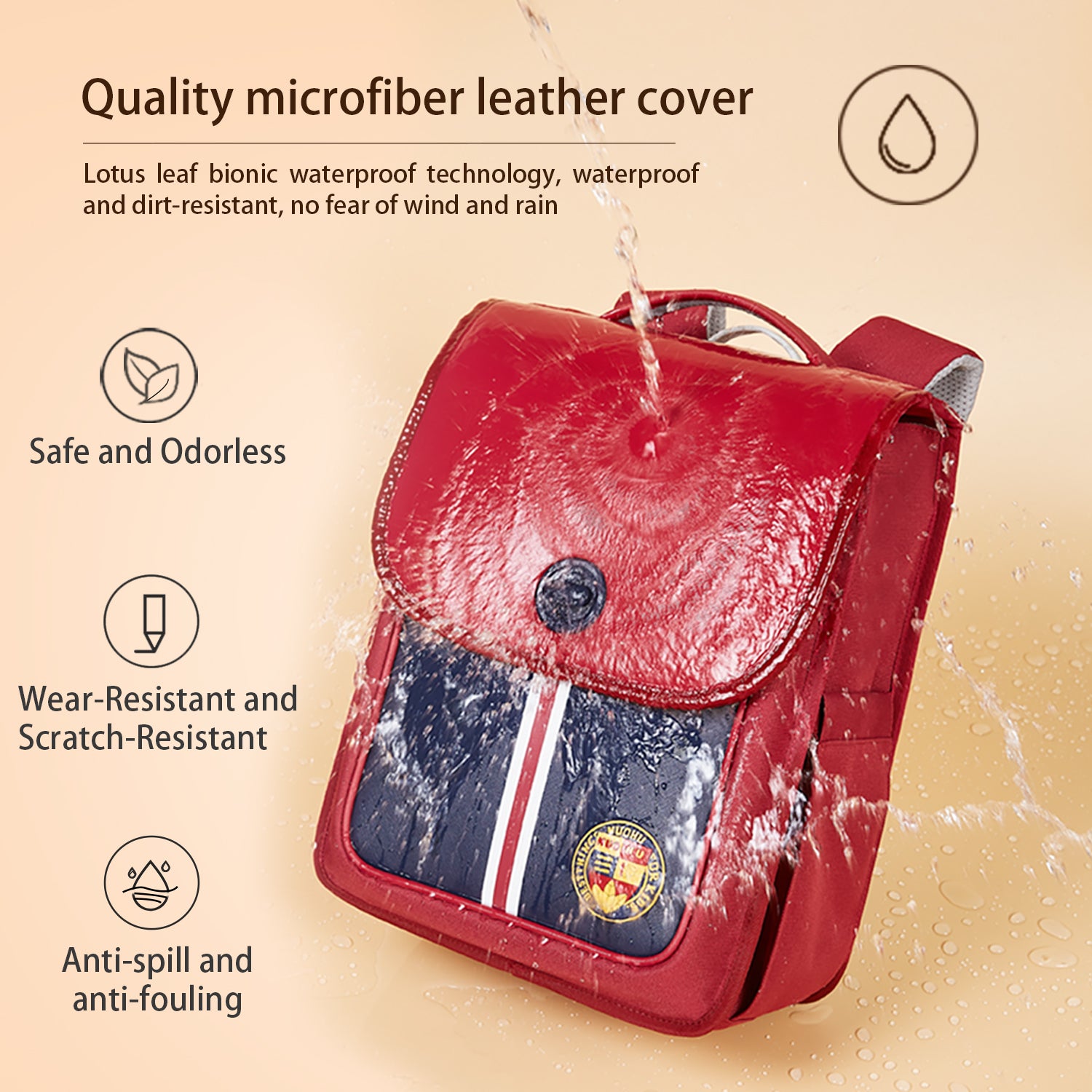 NOHOO Preppy Spine Protection School Backpack for 0 - 5 Grade Primary Students - Red