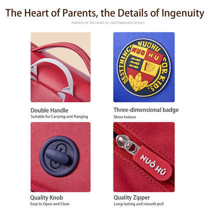 NOHOO Preppy Spine Protection School Backpack for 0 - 5 Grade Primary Students - Red