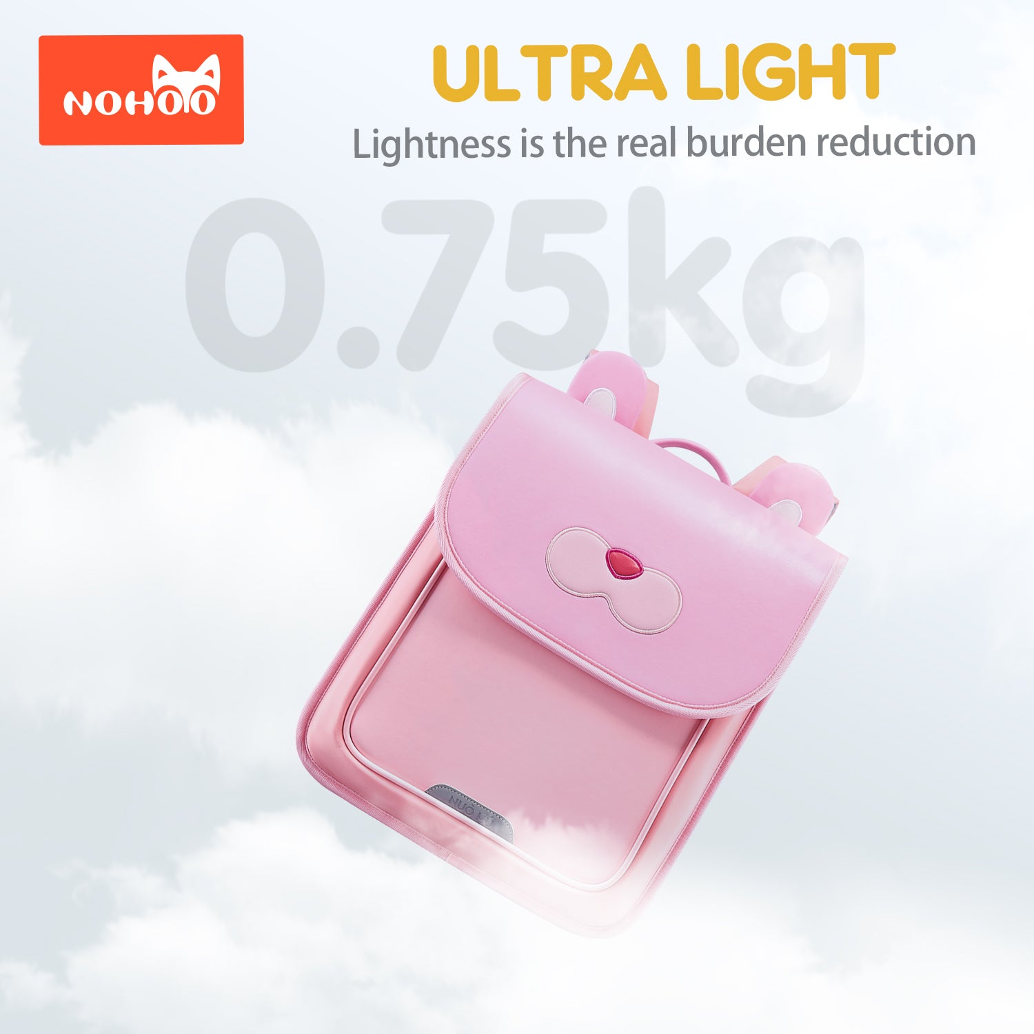 NOHOO Spine Protection School Backpack for 0 - 5 Grade Primary Students - Rabbit Pink