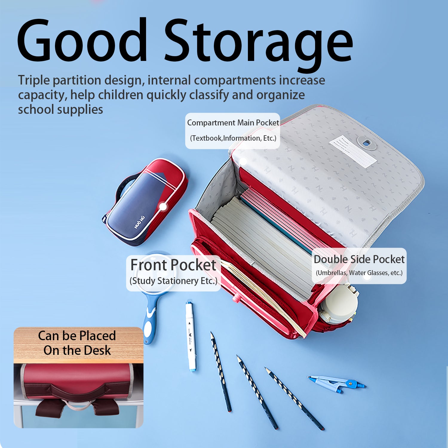 NOHOO Ergonomic Spine Protection School Backpack for 0 - 5 Grade Primary Students - Baby Red