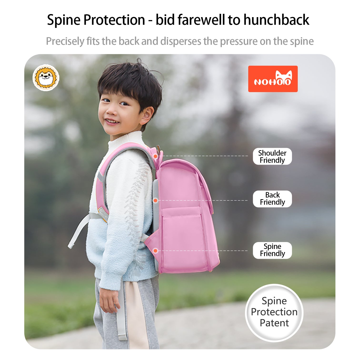 NOHOO Spine Protection School Backpack for 0 - 5 Grade Primary Students - Rabbit Pink