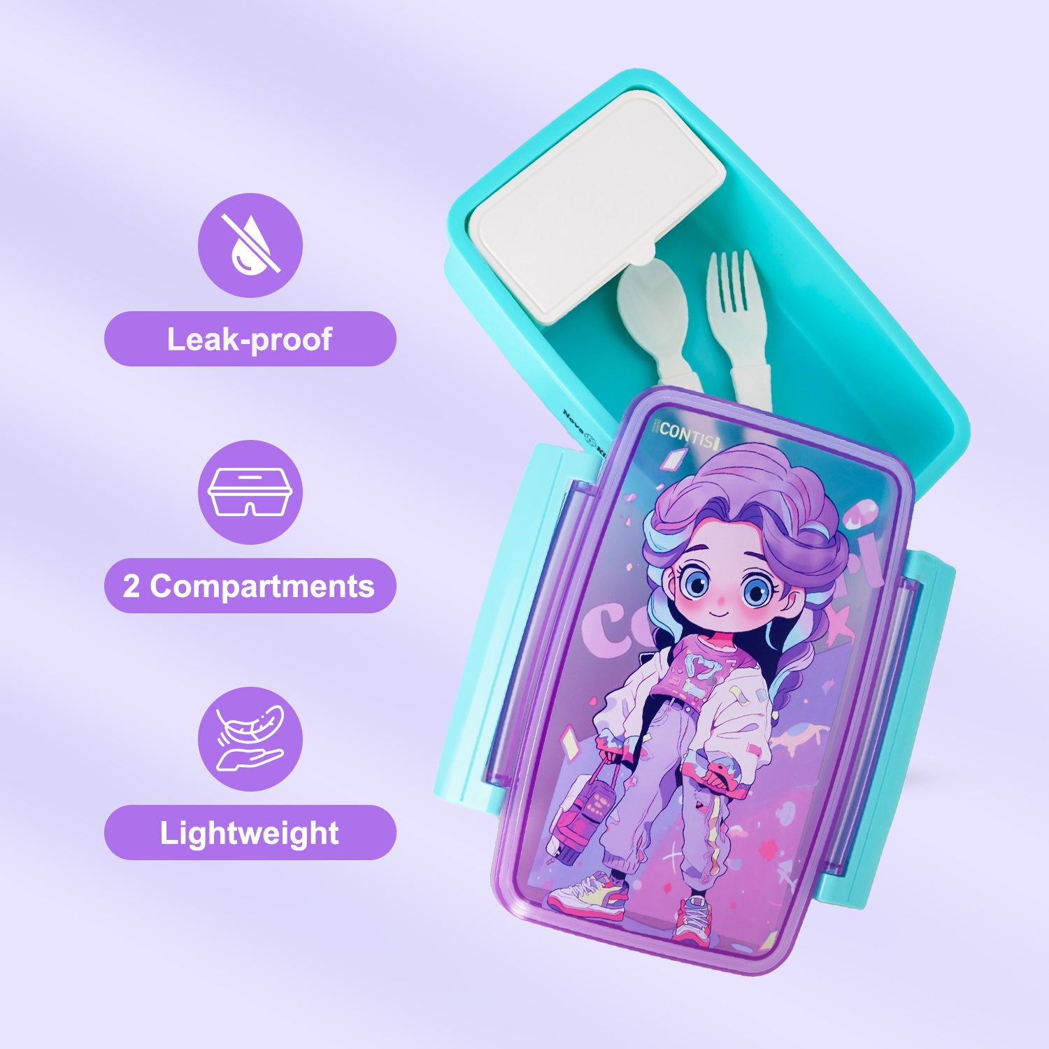 NOVA KIDS Bento Lunch Box with Spoon & Fork - Cite Girl Pink