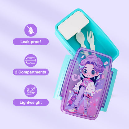NOVA KIDS Bento Lunch Box with Spoon & Fork - Cite Girl Pink