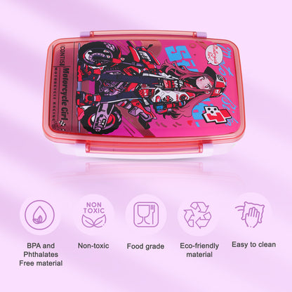 NOVA KIDS Bento Lunch Box with Spoon & Fork - Motorbike Pink