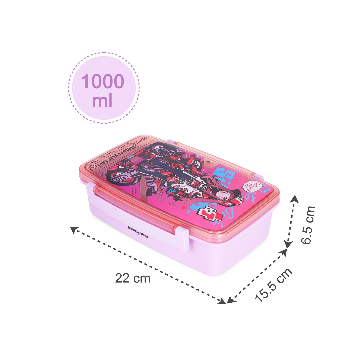 NOVA KIDS Bento Lunch Box with Spoon & Fork - Motorbike Pink