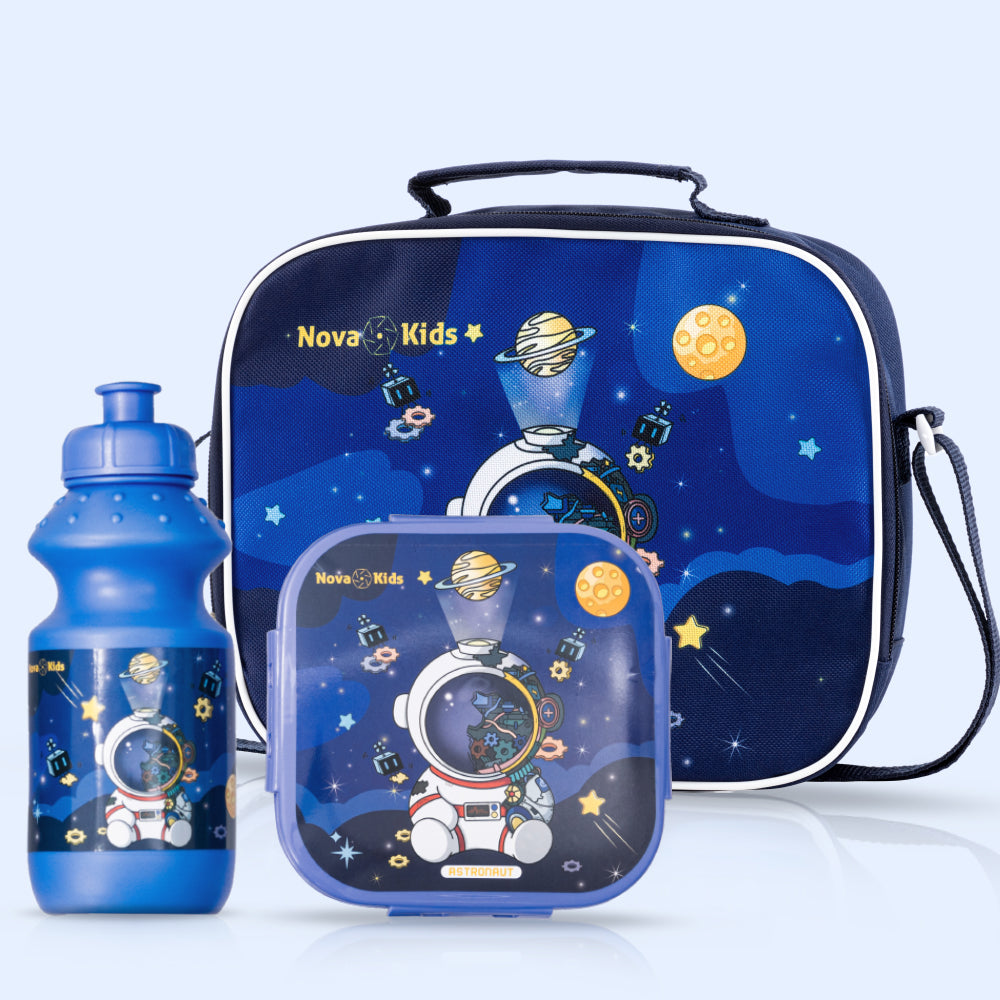 NOVA KIDS Lunch Box and Water Bottle With Lunch Bag - Space Blue