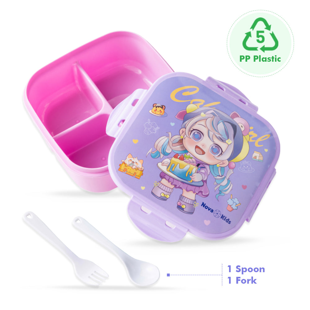 NOVA KIDS Lunch Box and Water Bottle With Lunch Bag - Cute Kids Purple