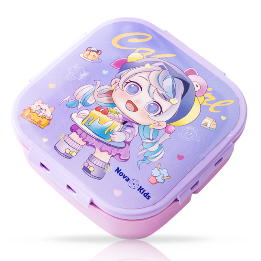 NOVA KIDS Lunch Box and Water Bottle With Lunch Bag - Cute Kids Purple