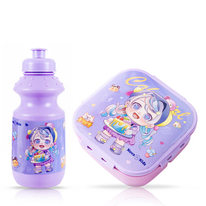 NOVA KIDS Lunch Box and Water Bottle With Lunch Bag - Cute Kids Purple
