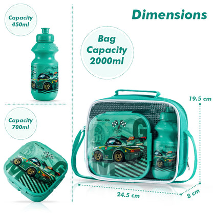 NOVA KIDS Lunch Box and Water Bottle With Lunch Bag - Racing Green