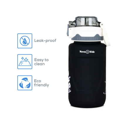 NOVA KIDS Water Bottle 550ml with Straw - Black