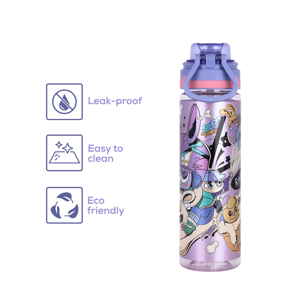NOVA KIDS Water Bottle 700ml with Straw- Purple