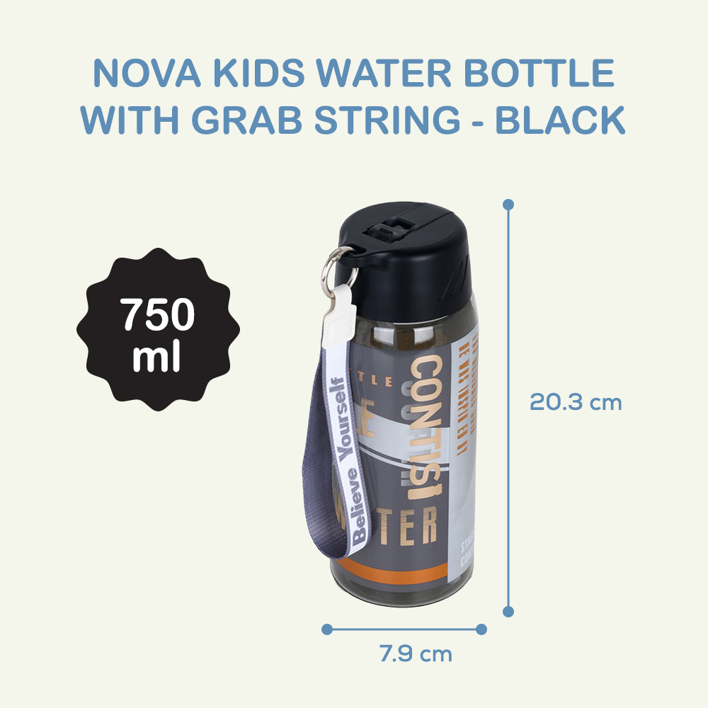 NOVA KIDS Water Bottle 750ml with Grab String - Black